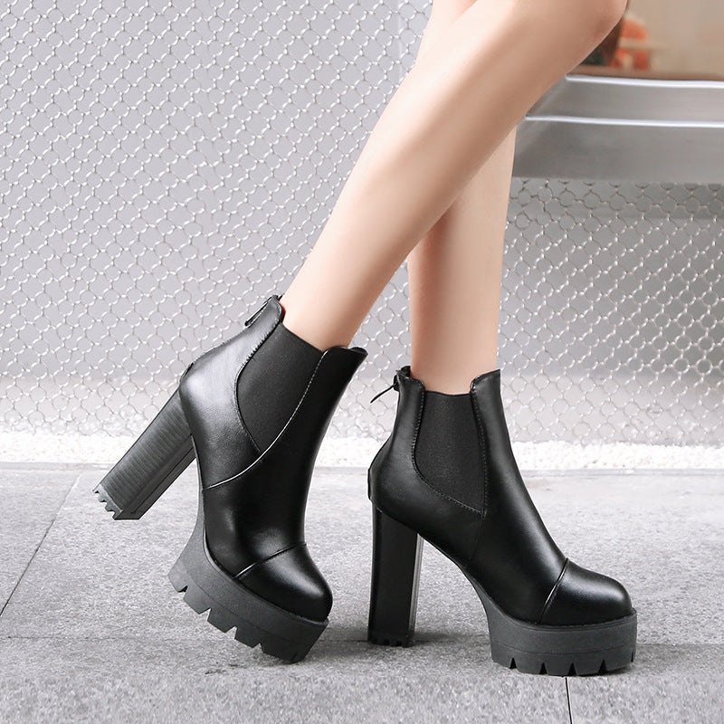 Women Shoes Winter High Heels Platform Short Boots