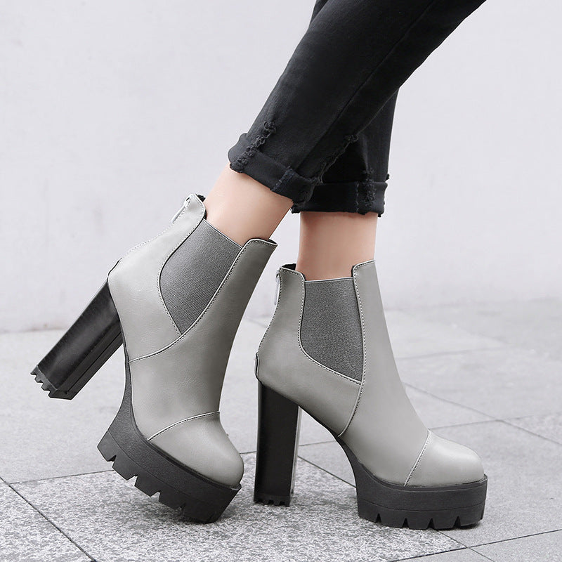 Women Shoes Winter High Heels Platform Short Boots