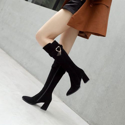 Women Love-shaped Buckle High Heels Knee High Boots