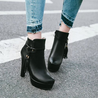 Women's Tassel High Heels Platform Short Boots