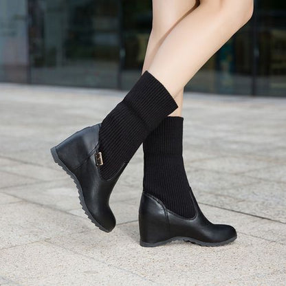 Women Buckle Wedges Heels Short Boots Winter Shoes