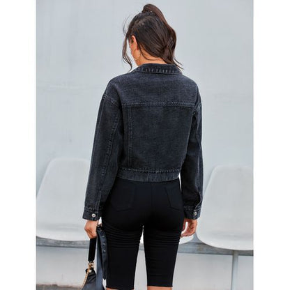 Retro Fashion Turn-down Collar Denim Short Women Jackets