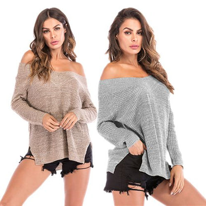 Sexy Big V-neck Off Shoulder Crochet Sweater Women's Spring Sweater