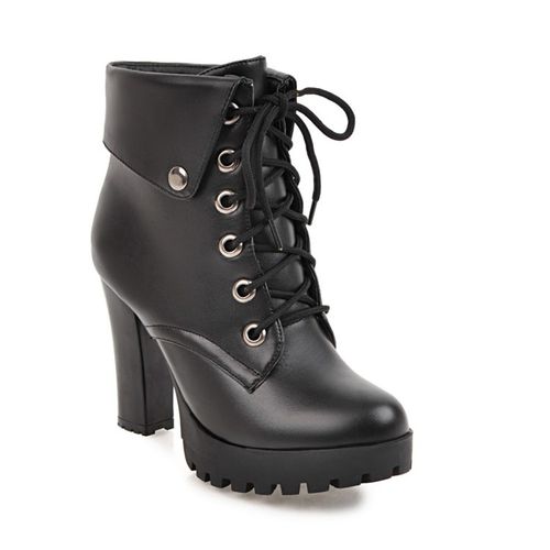 Women's Lace Up High Heels Platform Short Boots