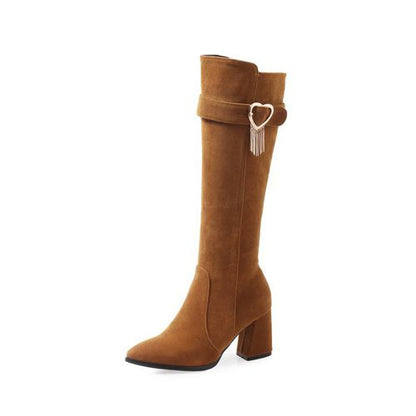 Women Love-shaped Buckle High Heels Knee High Boots