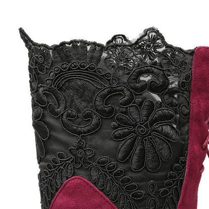 Lace Velvet Women High Heel Knee High Boots