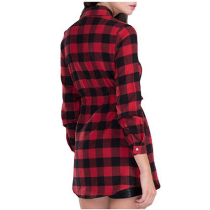 Plaid Shirt Spring Summer Skinny Beam Waist Mid Length A-line Skirt Women Dresses