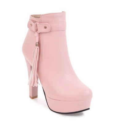 Women's Tassel High Heels Platform Short Boots