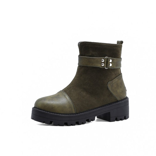 Women's Ankle Boots Autumn and Winter Leisure Rough-heeled Medium-heeled and Large-sized Short Boots Shoes