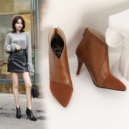 Pointed Toe Suede Women's Stiletto Heels Ankle Boots