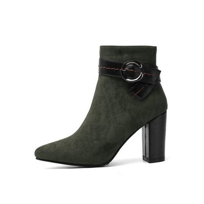 Pointed Toe Buckle Women's High Heeled Ankle Boots