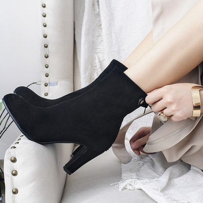 Women Suede High Heels Short Boots