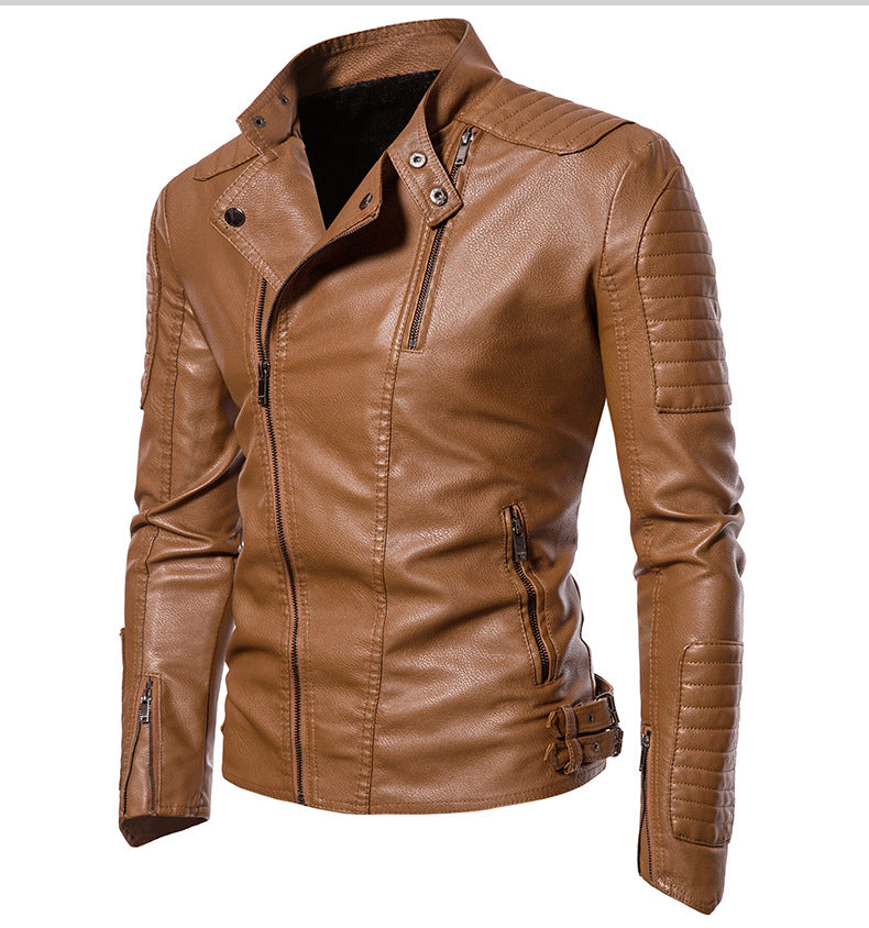 Men's Slim Fit Zippers Embellished Casual Faux Leather Jacket