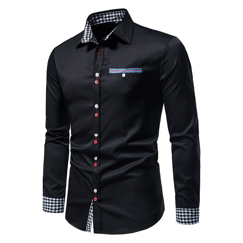 Men's Slim Long Sleeve Color Block Shirt Buttoned Shirt