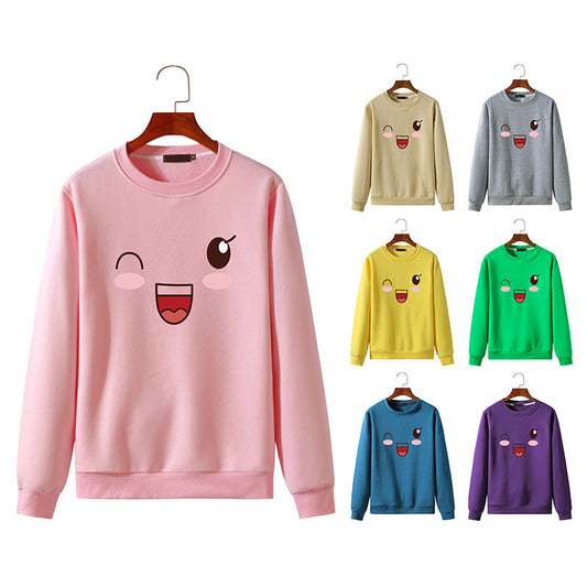 Round Neck Sweater Long Sleeved Simle Face Sweatshirt