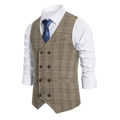 Men's Plaid Double-breasted Waistcoat Suit Retro Vest