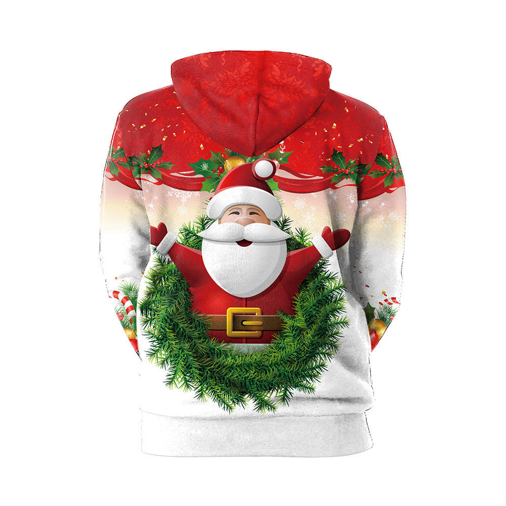 Santa Print Casual Pullover Hooded Sweater Jacket