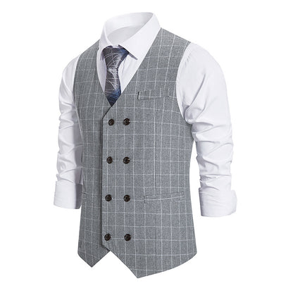 Men's Plaid Double-breasted Waistcoat Suit