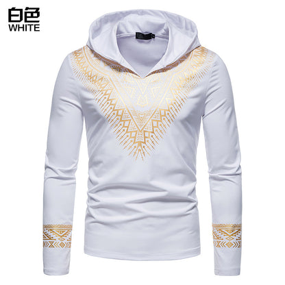 Men's Hollow Ethnic Style Bronzing Hooded Long-sleeved T-shirt