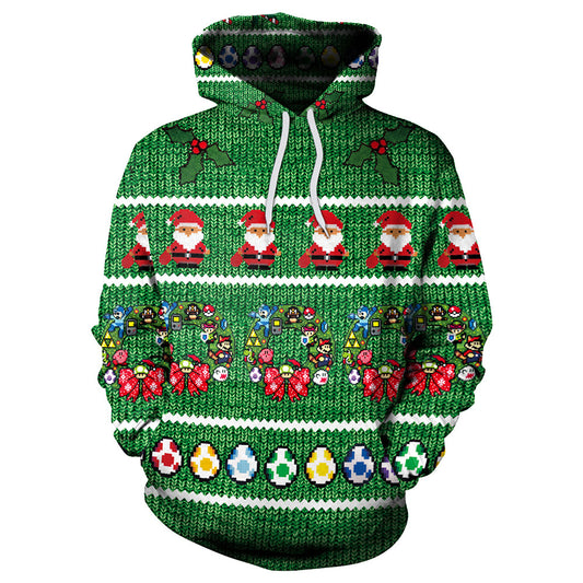 Couple Casual Long-sleeved Christmas Print Hooded Sweater