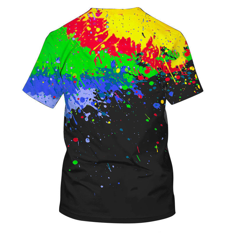 Round Neck Splatter Paint Short Sleeve T-Shirt for Men 3507