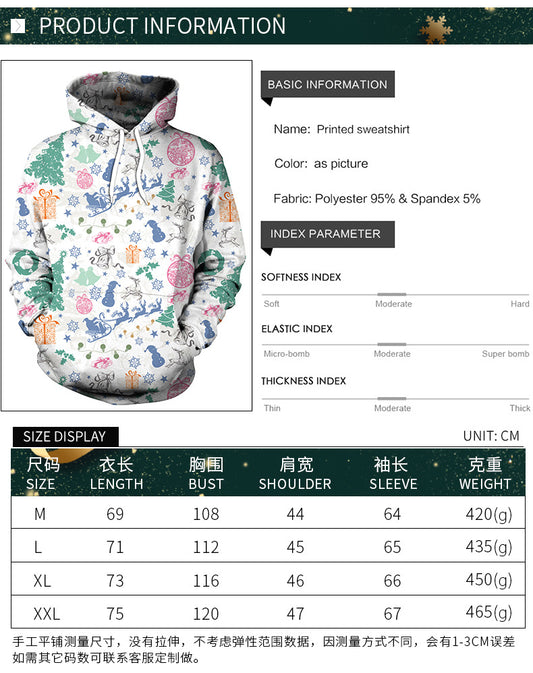 Christmas Pattern Printed Hooded Sweater for Couples