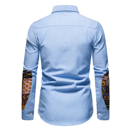 Men's Traditional Slim Fit Comfortable Oxford Ethnic Color Block Shirts