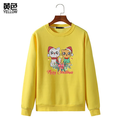 Men's Christmas Cat Print Round Neck Long Sleeve Sweatshirt