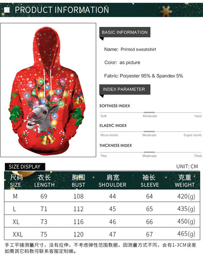 Christmas Animal Print Long-sleeved Loose-fitting Hoodie