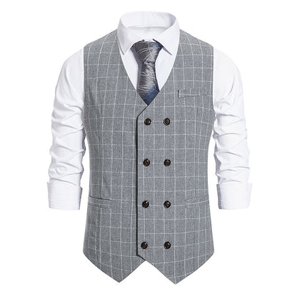 Men's Plaid Double-breasted Waistcoat Suit