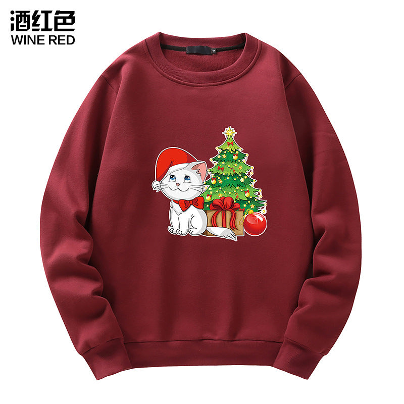 Christmas Cat Print Crew Neck Sweatshirt