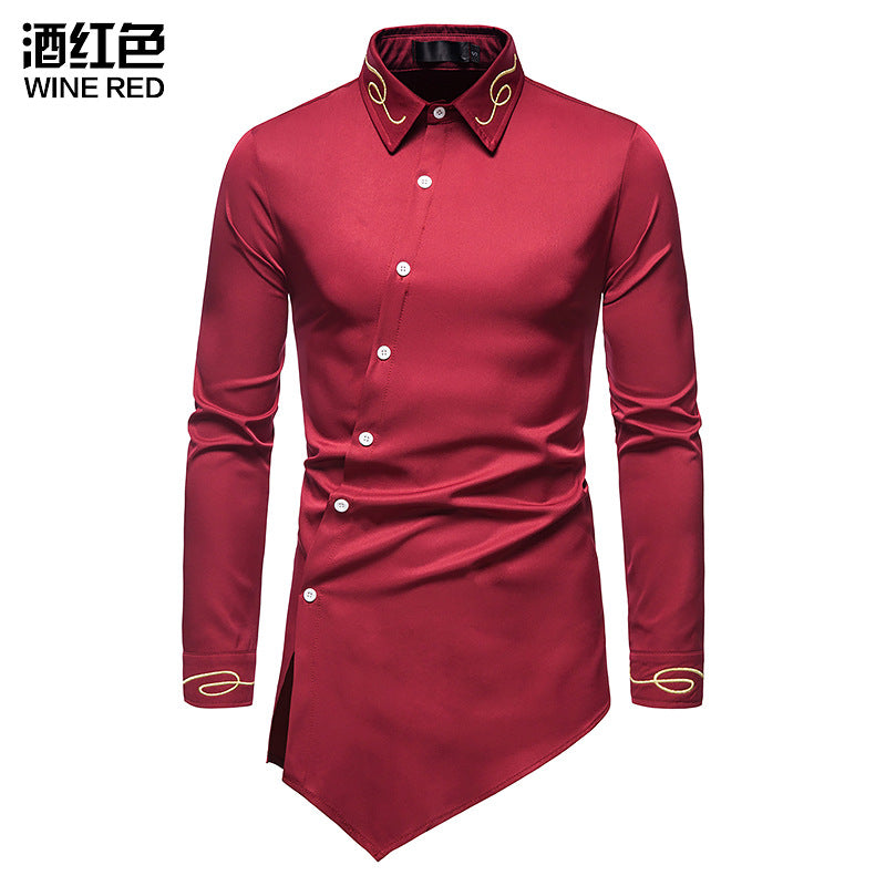 Men's Hollow Out Trend Embroidered Irregularity Long Sleeves Westen Cowboy Shirts