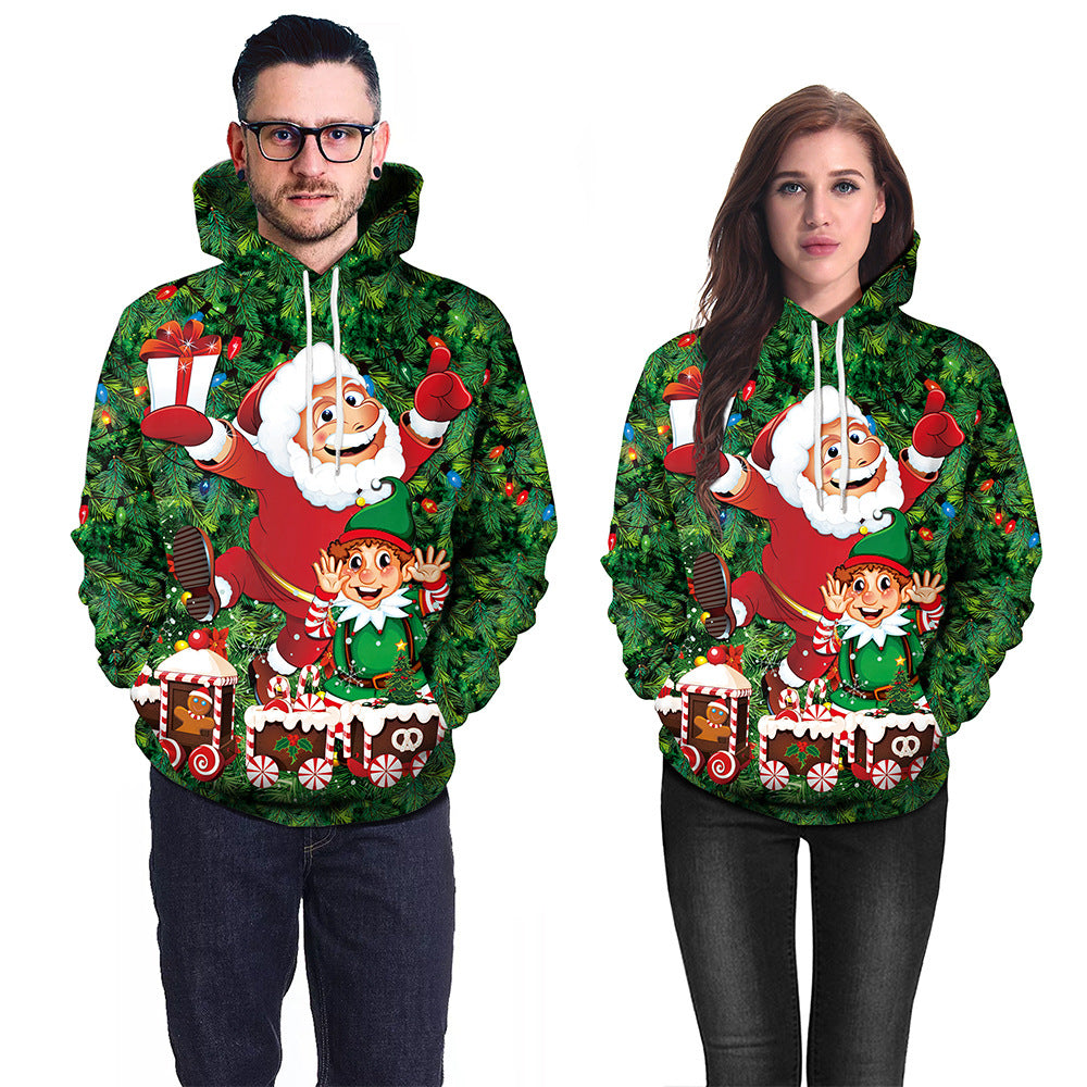 Couple Christmas Printed Casual Pullover Hoodie Sweater