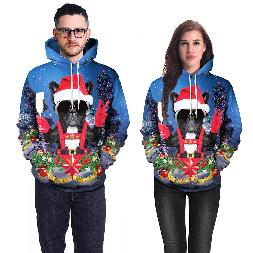 Christmas Print Men's and Women's Casual Pullover Hoodie