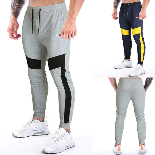Men's Casual Elastic Band Patchwork Zipper Design Long Sports Pants