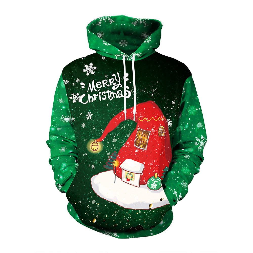 Christmas Hat Print Casual Pullover Hoodie Couple Outfit