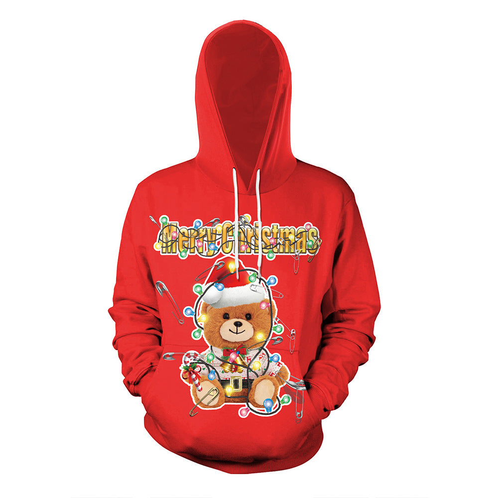 Christmas Bear Print Hooded Sweater Couple