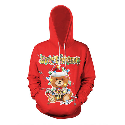 Christmas Bear Print Hooded Sweater Couple