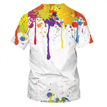 Round Neck Splatter Paint Short Sleeve T-Shirt for Men 3507