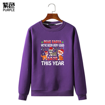 Men's Christmas Cat Print Round Neck Long Sleeve Sweatshirt