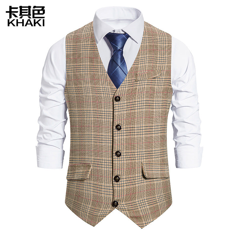 Men's Plaid Single-breasted Waistcoat Suit