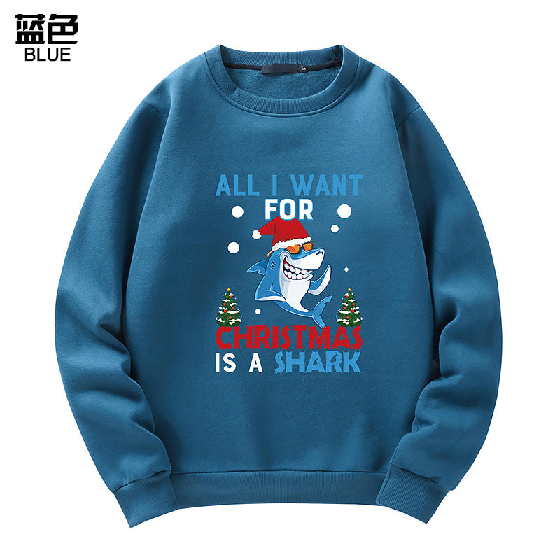 Men's Christmas Shark Print Crew Neck Sweatshirt