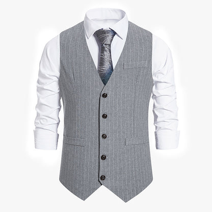 Men's Striped Single-breasted Vest Suit Waistcoat