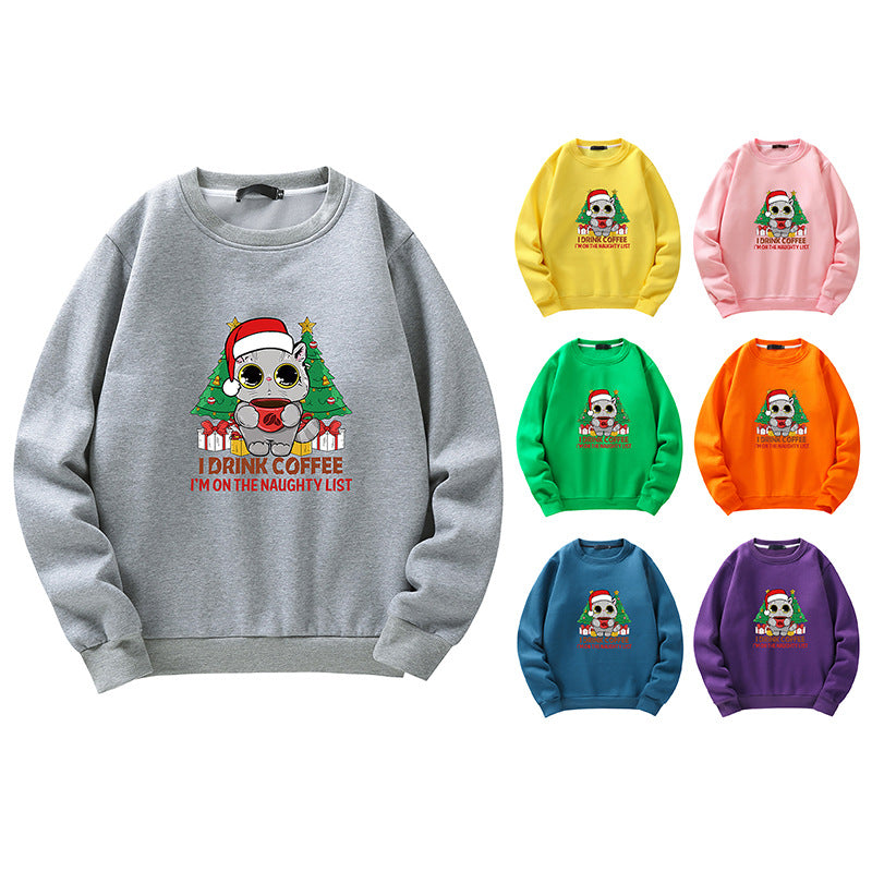 Men's Christmas Cat Print Crew Neck Sweatshirt