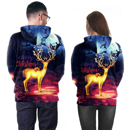 Christmas Couple Printing Casual Pullover Hoodie Sweater