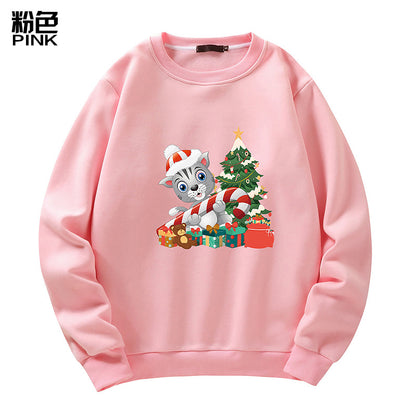 Men's Christmas Cat Print Crew Neck Sweatshirt