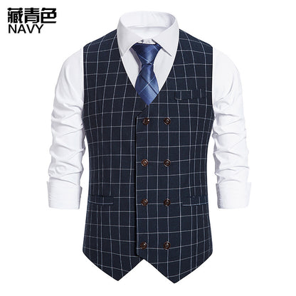 Men's Plaid Double-breasted Waistcoat Suit