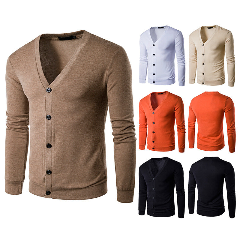 Men's Fashion Solid Color V-Neck Cardigan