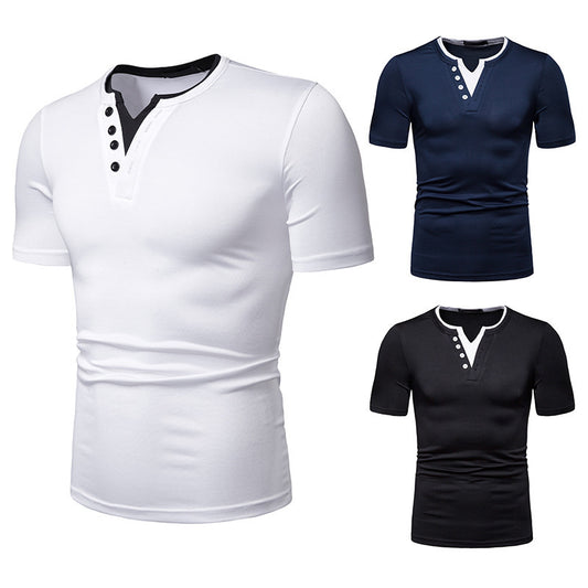 Men's Thin High Flexibility Color Block V-Neck Short Sleeves T-shirt