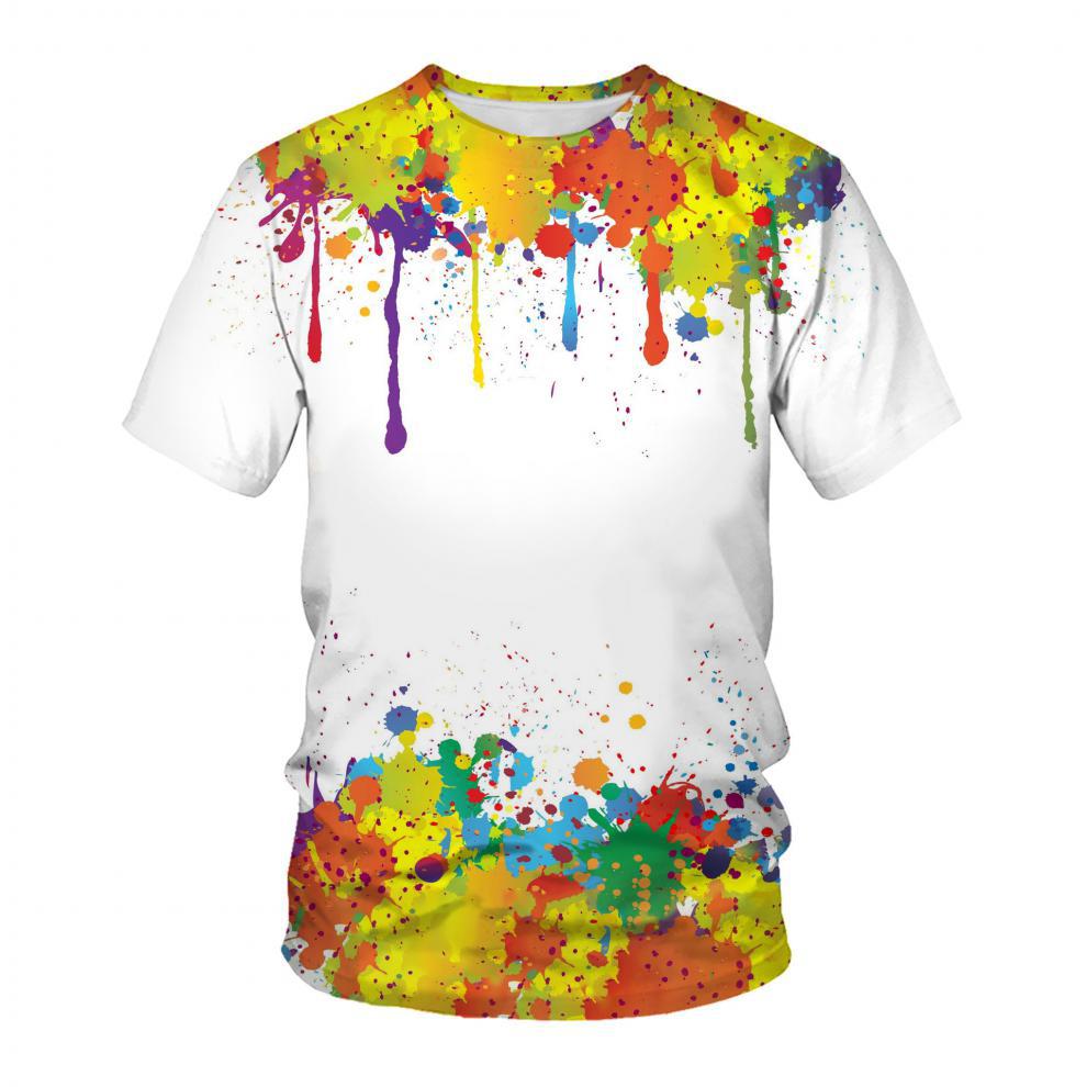 Round Neck Splatter Paint Short Sleeve T-Shirt for Men 3507